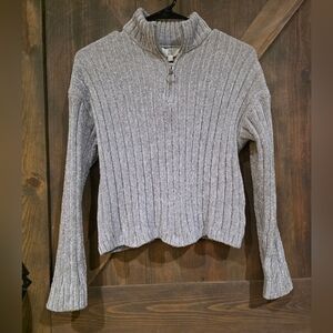 Pink Rose Light Gray Ribbed Zipper Turtleneck Sweater Size Medium